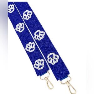 Touchdown Paw Beaded Crossbody Purse Strap - Blue and White Cat Paws